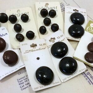 Vintage Leather & Leather Look Carded Buttons Mixed Lot of 22 Black and Brown